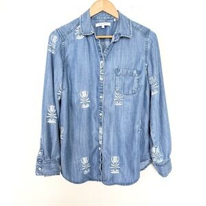 Foxcroft Haven Embroidered Denim Button Up Womens 12 Boho Western Rustic Vacay